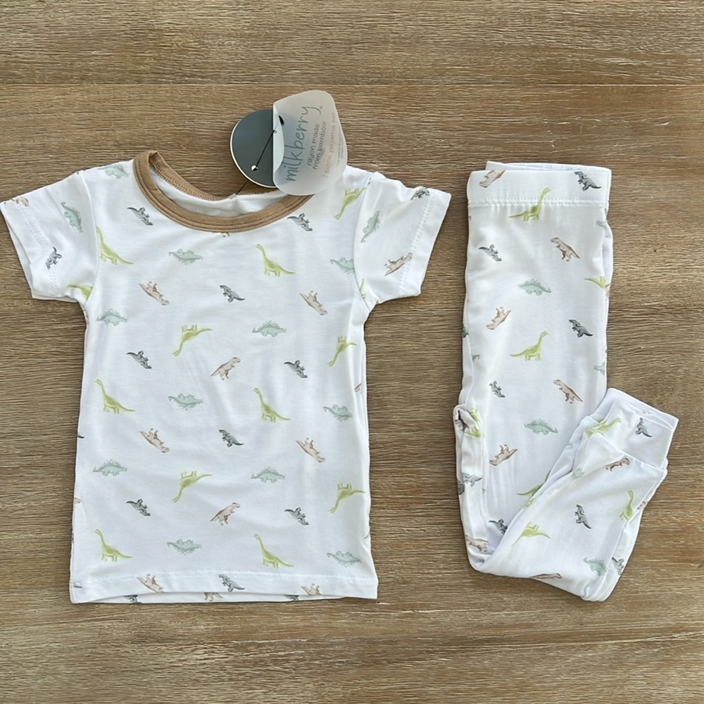 Milkberry Toddler Boy Bamboo Neutral Dinosaur Pajama Set 12 18 24 months